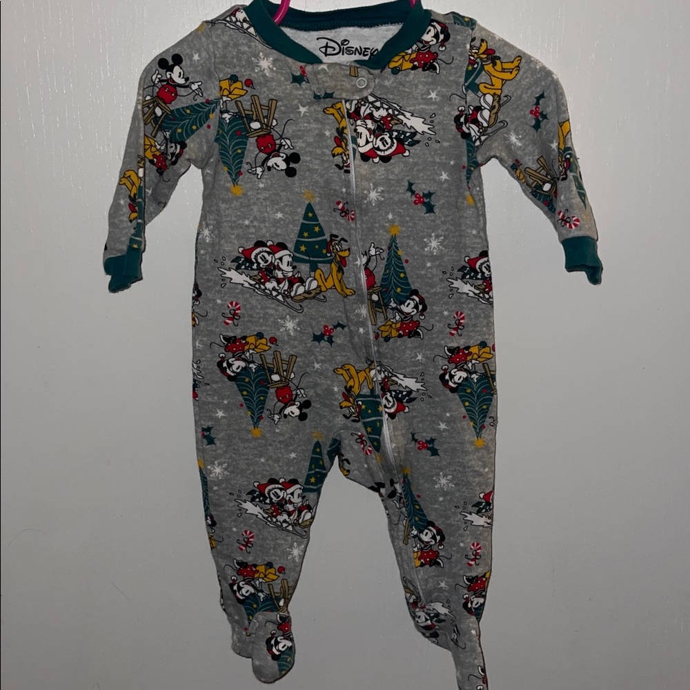 🌈 Disney Baby Sleeper Ugly Christmas Sweater Print Mickey Mouse Sz 3/6 & 6/9M